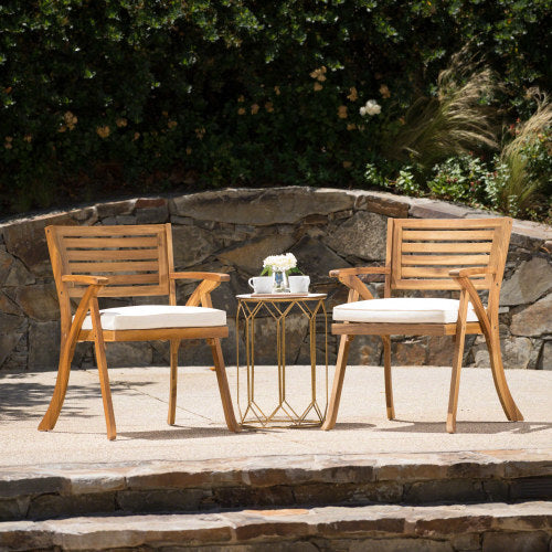 2 piece outdoor acacia wood dining chair set with cushions
