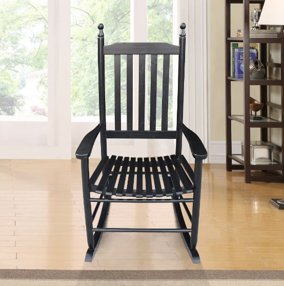 Black wooden porch rocking chair for indoor and outdoor use