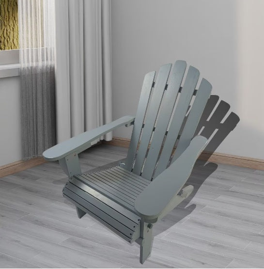 Foldable gray wooden Adirondack chair for patio and porch