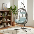 Indoor outdoor hanging egg chair with stand and cushion