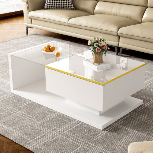 High gloss white LED coffee table with tempered glass top