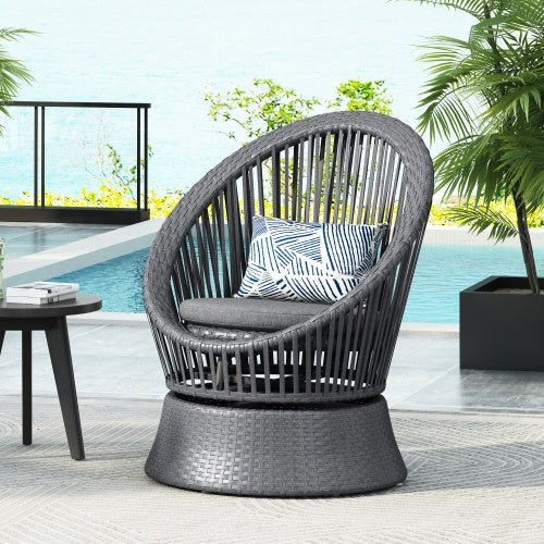 Modern gray wicker lounge chair with PE rattan and iron frame