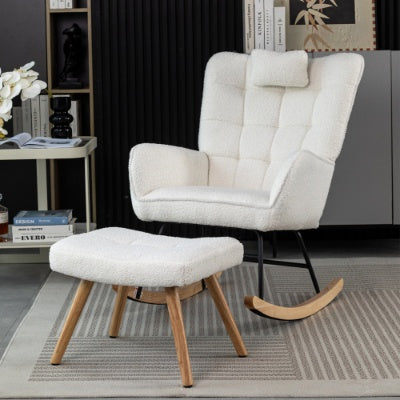 Modern upholstered rocking recliner chair with footstool