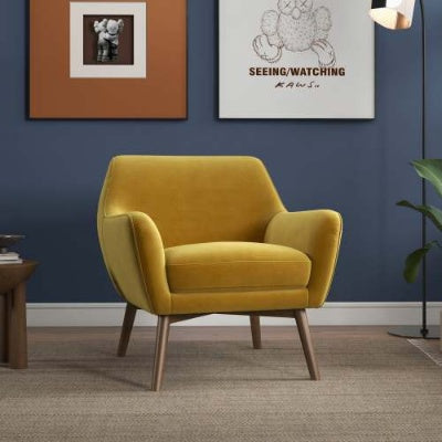 Panom gold velvet lounge accent chair with walnut wood legs