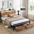 Queen size LED bed frame with storage headboard and drawers